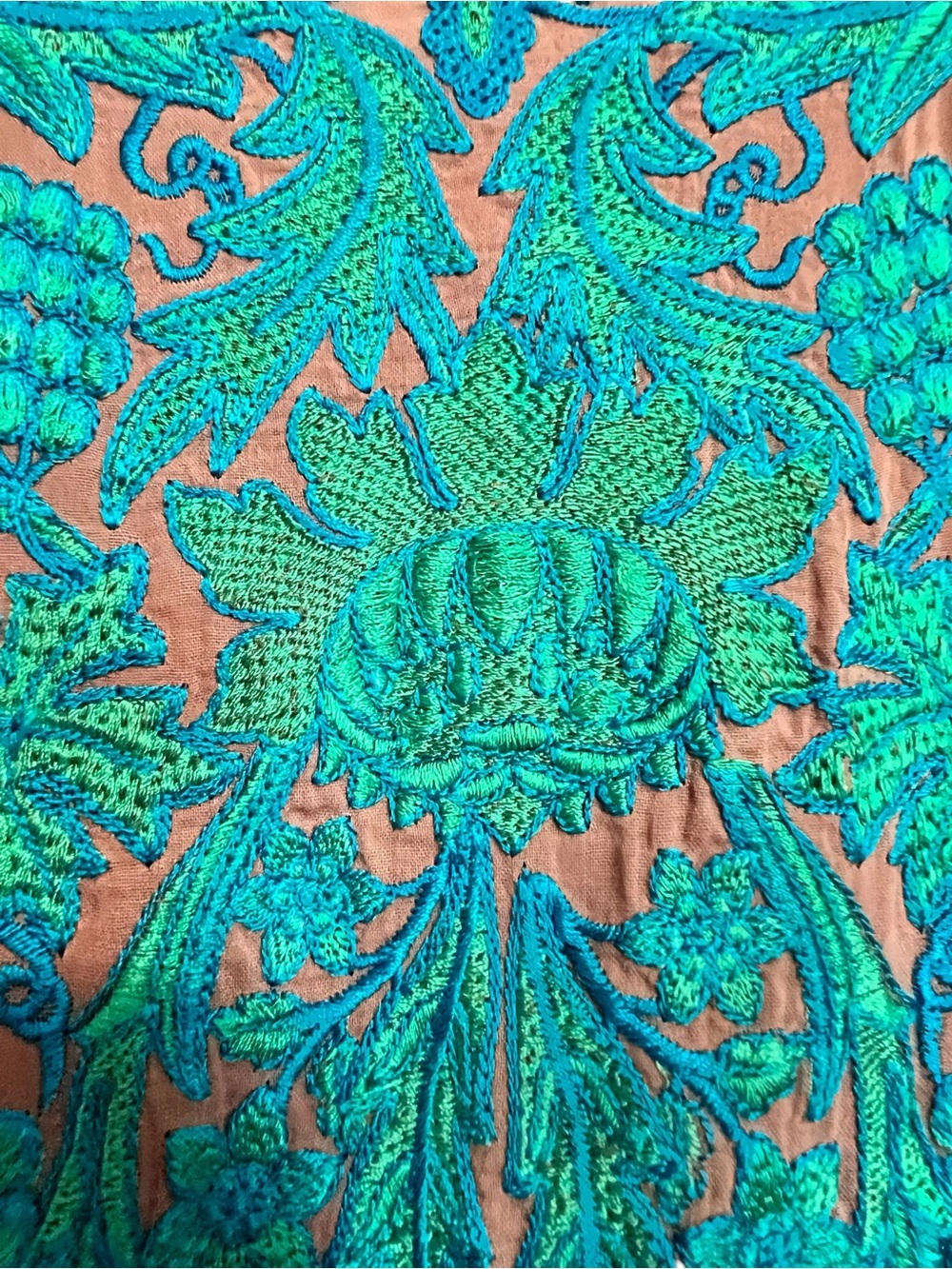 Handmade Indian Kurta Brown and Turquoise Green Embroidered - Picture 5 of 13